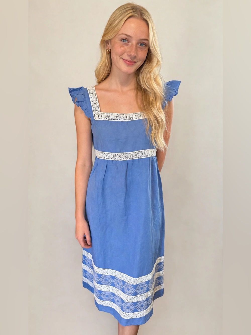 Cartolina Centre Pointe Nantucket Blue Lace-Trim Square Neck Sundress